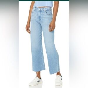 Womens PAIGE 32 Nellie Raw Hem High Rise Cropped Wide Leg Light Wash Jeans Denim